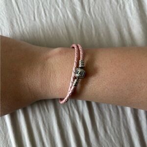 Pandora Pink Braided Double Leather Charm bracelet